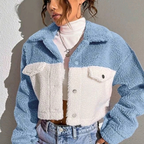 Stylish Blue and White Women's Jacket - Picture 4 of 5